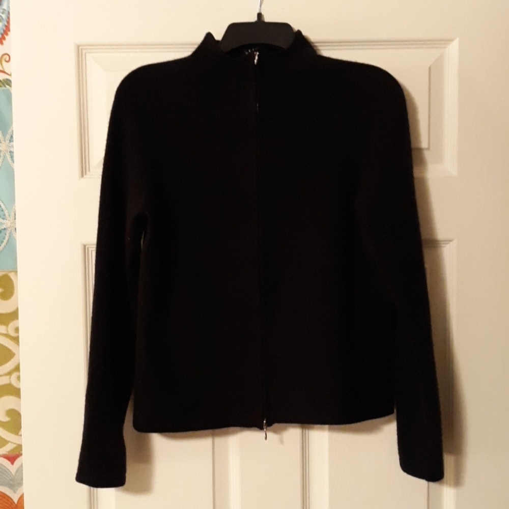 Black cashmere zip cardigan